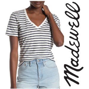 Madewell navy/ivory striped V-neck size Medium